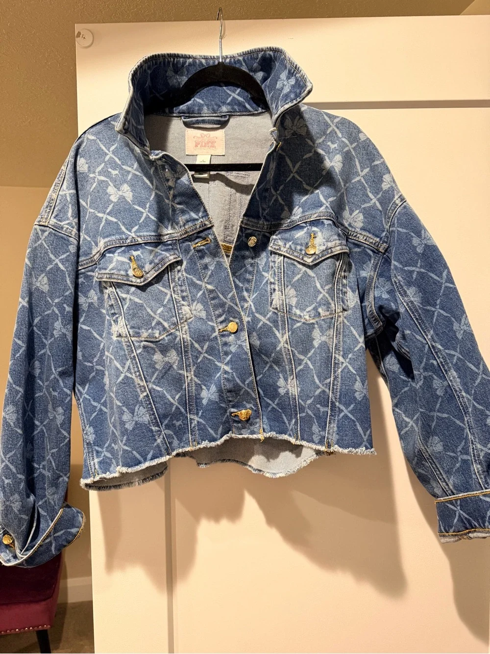 PINK Victoria's Secret x LoveShackFancy Blue Embroidered Butterfly Denim Jacket - Picture 3 of 5